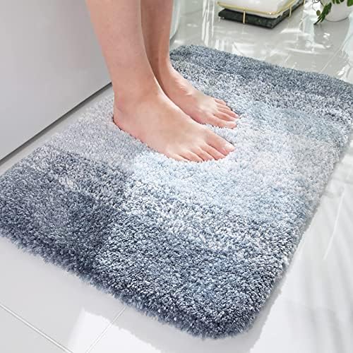 smiry Microfiber Bath Mat, 60 x 120 cm, Non-Slip Super Absorbent Bathroom Mat, Machine Washable Fluffy Shaggy Bath Mats Rugs for Bathroom, Extra Soft Long Thick Bathroom Floor Foot Mat, Grey