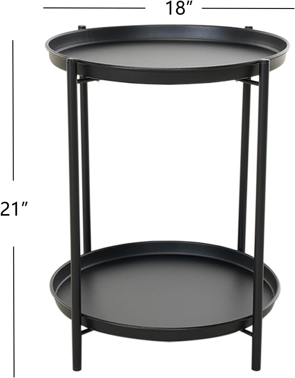 Grand patio Steel Patio Side Table 2-Tier, Weather Resistant Outdoor Round End Table, Black : Patio, Lawn & Garden