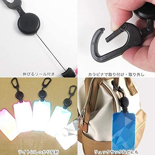 ホークアイ 【のびパス/幾何学/グリーン】光に反射する パスケース 伸びるリール付き 選べるデザイン