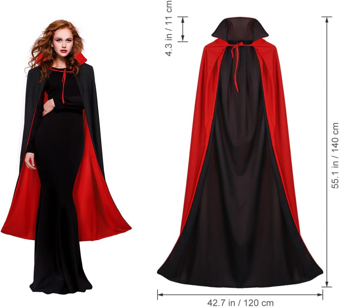 Garneck 1.4/55 Inch Halloween Vampire Cape Double Layer Dark Vampire Cloak for Women Men Role Play Costume Capes for Halloween Cosplay Parties Theme Party Supplies - Image 2