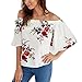 Produktbild OSYARD Mode Damen Casual Flare Sleeve Schulterfrei T-Shirt Bluse Blumendruck Tops(EU 46 / XL, Weiß)
