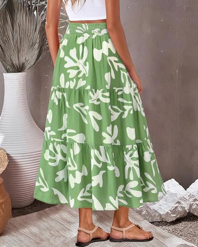 BTFBM Skirts for Women Summer 2026 Floral Print A Line Elastic High Waist Boho Maxi Skirt Spring Fashion Clothing Pocket(Leaf Green, Large) — view 5