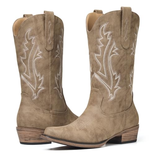 Image of Cowboy Boots for Women, Cowgirl Boots with Embroidered and Chunky Heel, Ideal for Daily Wear and Country Fashion