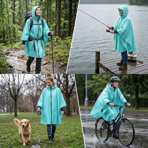 Image of salamra Rain Poncho Jacket - Hooded Waterproof Raincoat with Pocket for Women Men Adults