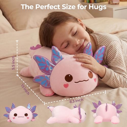 Image of Mewaii Cute Axolotl Plush Pillow, Kawaii Plushies Pink Axolotl Stuffed Animals, Squishy Plushies, Cuddle Plush Pillow for Kids & Girls (13 Inch)