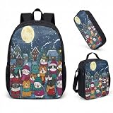Mochila peculiar para gatos de inverno 43 cm, conjunto de 3 peças, estampa noturna de neve enluarada, bolsa de viagem para adultos, versátil, 03, Large, Mochila estampada