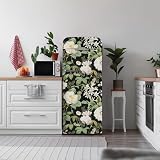 Flortlias Refrigerator Floral Cover Skin Peel and Stick Wallpaper Fridge Vinyl Wrap for Living Kitchen Decor, Botanical Art Floral