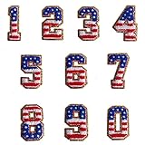 Lot de 10 écussons en chenille avec numéros de drapeau américain 0 à 9 - Étoiles et rayures - À coudre - À coller - Pour vêtements et sacs personnalisés