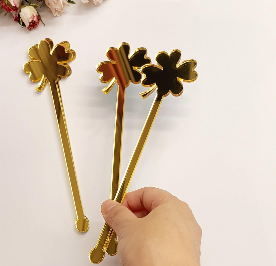 20pcs of St Patrick's Day Drink Swizzle Sticks,Shamrock Drink Stirrers,Shamrock Decor, St. Patricks Day Decor,St Patricks Day Party (Gold Mirror)