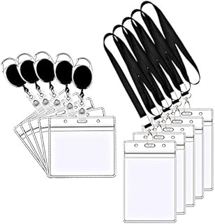 20 Pcs Cord Carabiner Reel Clip with Badge Holders and Lanyards, CNYMANY 10 Pcs Vertical and Horizontal PVC ID Card Holders with 5 Retractable Back Belt Clasps 28" and 5 Straps