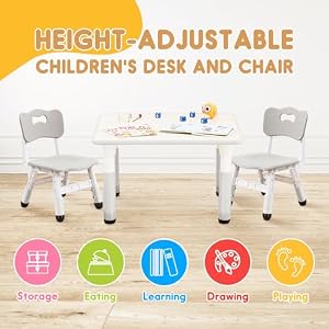 Kids Table and Chair Set, Adjustable Kids Table, Toddler Non-Slip Table Legs&Organizer Graffiti Desktop Suitable for Kids Table and Chairs Ages 3-12 Kids Table and Chair Set Adjustable Kids Table Toddler Non Slip Table LegsOrganizer Graffiti Desktop Suitable for Kids Table and Chairs Ages 3 12