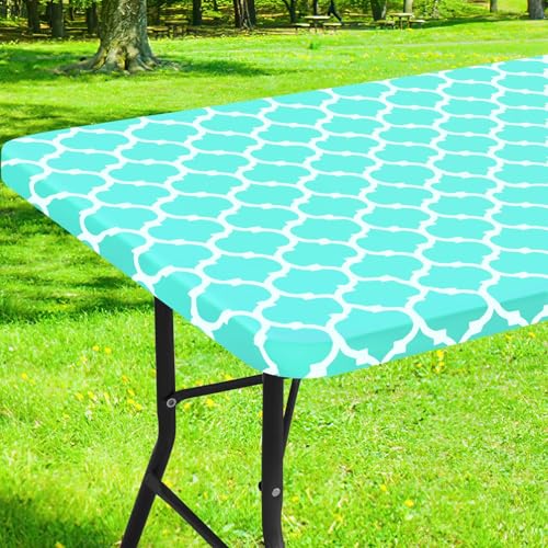 Smiry Picnic Fitted Table Cover, 6 Foot Flannel Backed Vinyl Tablecloth