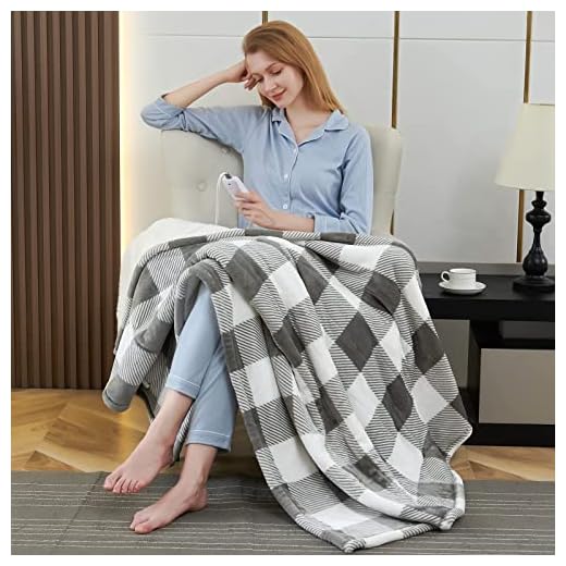 BESTCHIC Electric Heated Blanket Throw 50" x 60" Full Body Size Fast Heating Blanket, 100% Polyester Flannel, 4 Heating Levels 4 Hours Auto-Off, ETL Certified Machine Washable (Grey White Plaid)