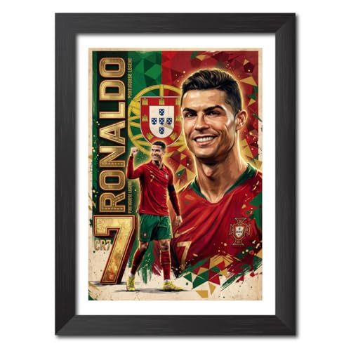 Image of TenorArts Cristiano Ronaldo Poster Frame Worldcup Themed Laminated Photo Framed Painting with Matt Finish Black Texture (12 inches x 9inches)