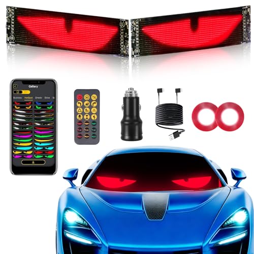 2pcs LED Eyes for Car Windshield, 13.7“x4” Devil Eyes Light for Windshield, Programmable Led Animated Eyes, Waterproof Flexible LED Matrix Panel with APP & Remote Control for Car/Truck/SUV