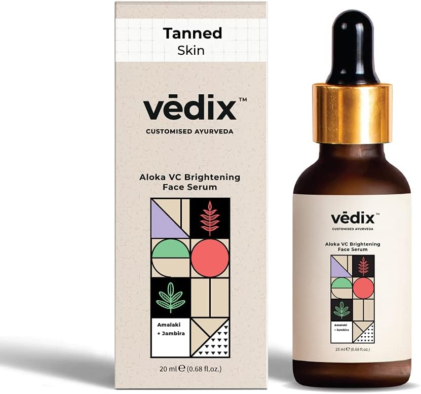 Vedix Vitamin C Face Serum, Customised Ayurvedic Aloka VC Brightening Face Serum, With Amla + Yashtimadhu + Jambira For Tanned Skin - 20 ml