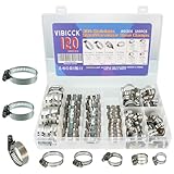 VIBICCK 120PCS Hose Clamp Set - 1/4''–1-23/32'' 304 Stainless Steel Worm Gear Hose Clamps for Pipe, Intercooler, Plumbing, Tube and Fuel Line6-44mm (120 Pcs Kit)