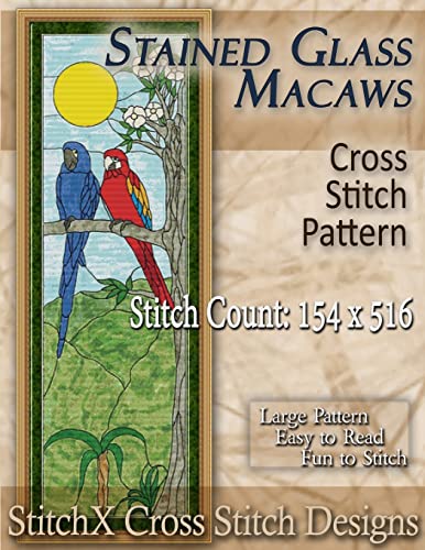Stained Glass Macaws Cross Stitch Pattern
