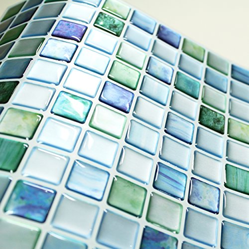 Beaustile Decorative Tile Stickers Peel Stick Backsplash Fire Retardant Tile Sheet (Sapphire Blue) (5pcs)
