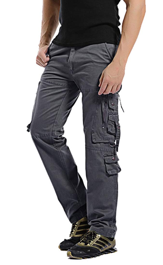 Hommes Pantalons 100% Coton Cargo Sport Multi-Poches Epais Outdoor Lâche