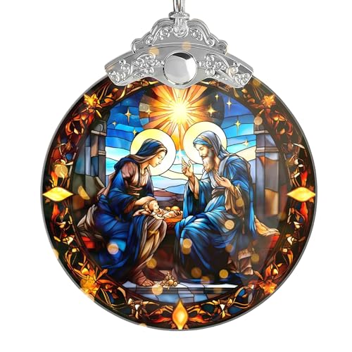 Nativity Ornament, Christian Holiday Decor, Religious Keepsake, Jesus Gift Idea, Acrylic Hanging Art, 2025 Christmas Ornament, Stained Glass Effect, Christmas Decorations