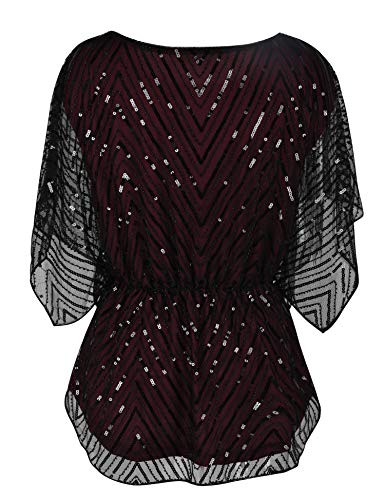 Prettyguide Women's Sequin Tunic Top Short Sleeve Sparkle Holiday Wedding Party Blouse Burgundy Us16 #TOP3