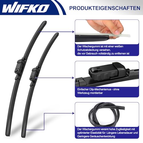 Wifko Scheibenwischer Kompatibel für Skoda Fabia III 2014-2021, Wischerblätter Vorne + Hinten, Set Frontscheibenwischer und heckscheibenwischer, Auto Scheibenwischer Zubehör