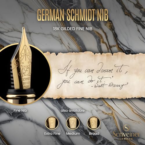 Image of Scriveiner Chrome Fountain Pen - Stunning Award-Winning Luxury Pen, Schmidt Nib (Fine), Best Pen Gift Set for Men & Women, Professional, Executive, Office, Nice Pens