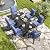 Kullavik 7 PCS Outdoor Dining Table Set for 6, Fence Pattern Back Chairs, Iron Longboard X-Leg Table w/Parasol Hole, Patio Table and Chairs Set for Backyard, Garden, Poolside-Navy