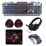 descargar juegos de teclado para pc ✔ Auriculares gaming con micrófono de 6x5mm, sensibilidad: 111±3% Db, rango de frecuencias: 20 Hz – 20 KHz, longitud del cable: 1.8 m / Altavoces 2.0 de 15W, conector de 3,5mm, control de volumen.