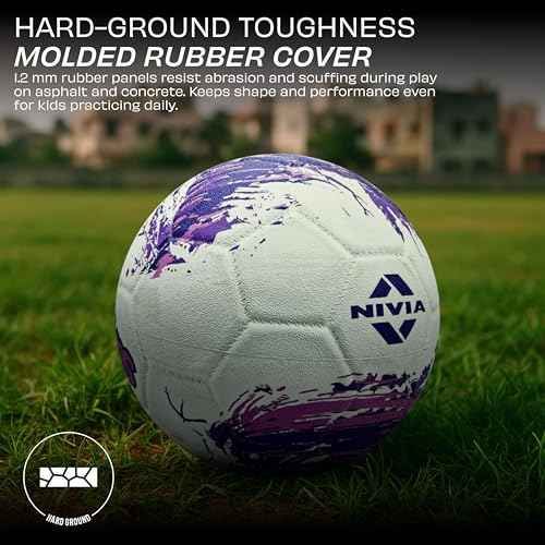Image of Nivia Super Storm Football for Men, Training Ball, Durable Rubber Cover Molded, Butyl Threadwounded Bladder, to Play On Hard Ground and Artificial Turf (White, 3)