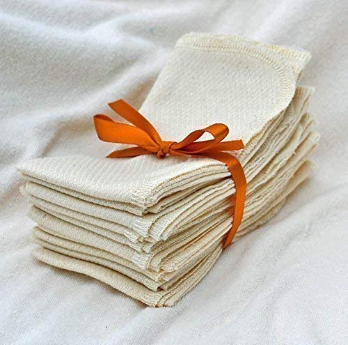 Gina's Soft Cloth Shop 1 Ply Organic Cotton Paperless Towels 11x12 Inches Set of 10 with Eggshell Color Edging - Proudly Made in the USA!