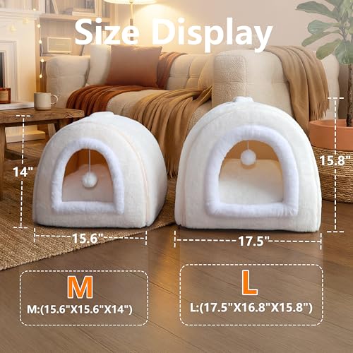 OMIVIER Cat Bed for Indoor Cats,2-in-1 Convertible Cat Bed & Cave,Foldable Washable Cat House,Soft and Thick Removable Inner pad, Anti-Slip Bottom,cat Tent for Kittens,Cats & Small Dogs,Cream by OMIVIER - Used condition - Image 7