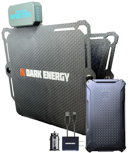 Image of Dark Energy Poseidon Pro Indestructible Portable Charger with Spectre 8W Solar Panel | USB-A and USB-C, Ultra-Durable Armorflex, Ultra-Lite Flexible Panels | Signature Series Plugs, Black