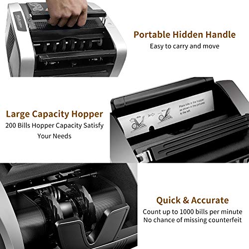 Aneken Money Counter UV/MG/IR Counterfeit Detection Bill Counter Machine - US Dollar Cash Counter with LED Display, ADD/BAT Modes, 1,000 Bills/Min - 2 Years Warranty - Thumbnail 3