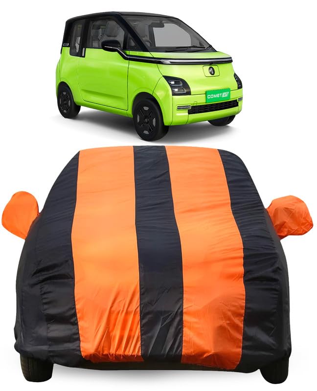 Image of Autofact Car Body Cover for MG Comet | Triple-Stitched, Windproof with Buckle Belt, Elastic Hem, UV Protection, Scratchproof & Dustproof, Soft Feather-Like Fabric for All-Weather Protection (Orange)
