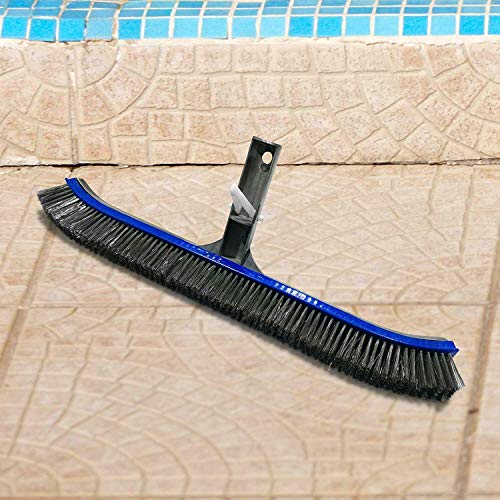 Image of Flaner 18 inch Swimming Pool Algae Cleaner Scrub Brush with Stainless Steel Wire Bristle Pool Brush for Walls,Tiles & Floors Curved Cleaning Brushes with EZ Clips