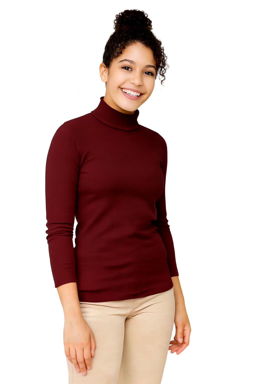 95% Cotton, 5% Lycra Womens Turtle/HIGH Neck T Shirt, Full Sleeve, 2X2 Lycra Stretch Fabric, Slim FIT-picture-26