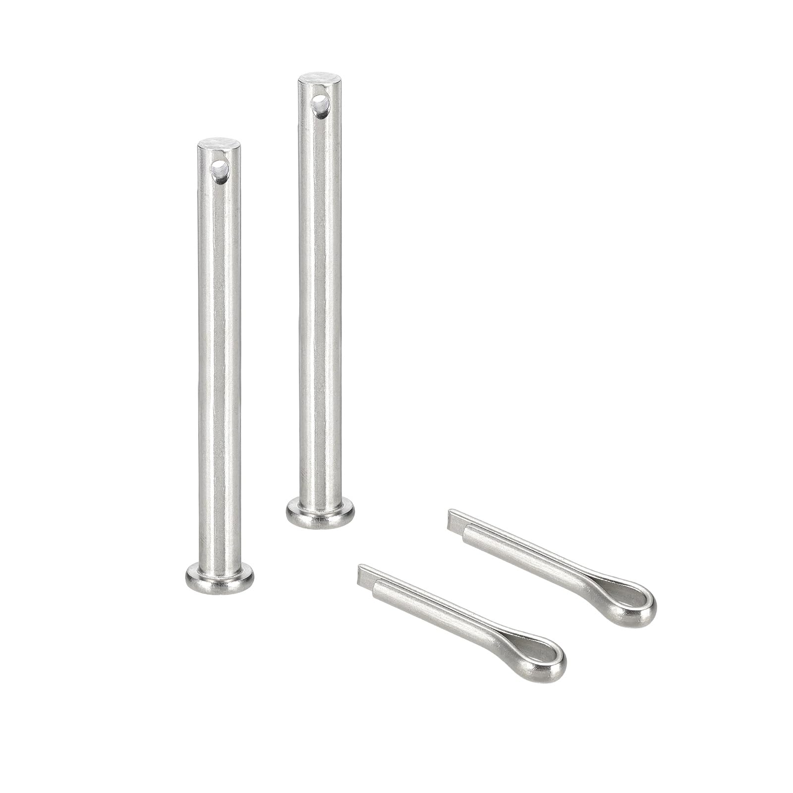 sourcing map 2Pcs M8x90mm Clevis Pins, 304 Stainless Steel Single Hole Flat Head Hitch Fastener Lock Systems with Cotter Pins for Furniture Installation Trailer Lawn Mower, Silver