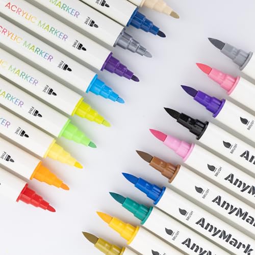 Miniatura 2 de Anymark 24 Colores Marcadores De Pintura Acrílica, Doble Punta Pincel Y Fina, Rotuladores Acrílicos Para Piedra, Madera, Vidrio, Roca Y Manualidades Diy