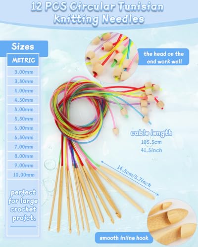 Image of Katech 23 PCS Tunisian Crochet Hooks Set, 11 PCS 2mm-8mm Matel Crochet Hooks & 12 PCS 3mm-10mm Circular Knitting Needles for Large Project, Afghan Crochet Needles with Cable Bag
