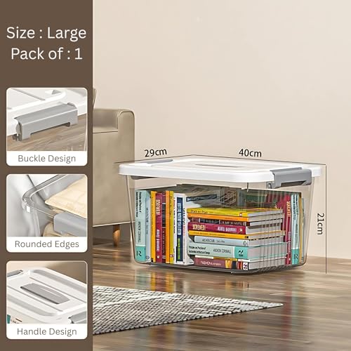 Image of KREPS Plastic Storage Bins With Latching Lids Stackable Containers, Large Storage Box For Bedroom, Basement, Classroom, Camping, Office (TRANSPARENT, LARGE - 14.5 X 10.5 X 8.2 INCH, PACK OF - 1)