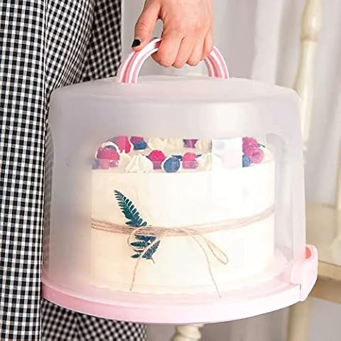 HomDSim Cake Carrier Round Cake Stand Plus Height Cake Container with Cupcakes Pad, Handle, Lid Reusable Package Box for Transporting Desserts,Pie,Toast,Fruit Cover
