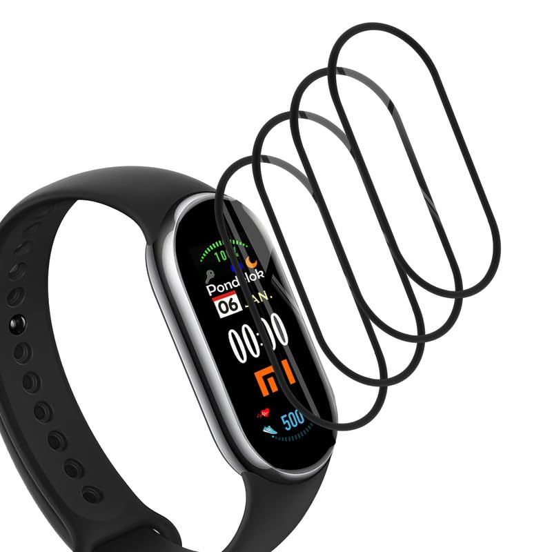 PawHoly 4 Stück 9H Härte Schutzglas für Panzerglas Xiaomi Band 8 Glasfolie,Soft HD TPU Klar für Schutzfolie Xiaomi Band 8 Displayschutz,Anti-Staub Anti-Kratzer Folie