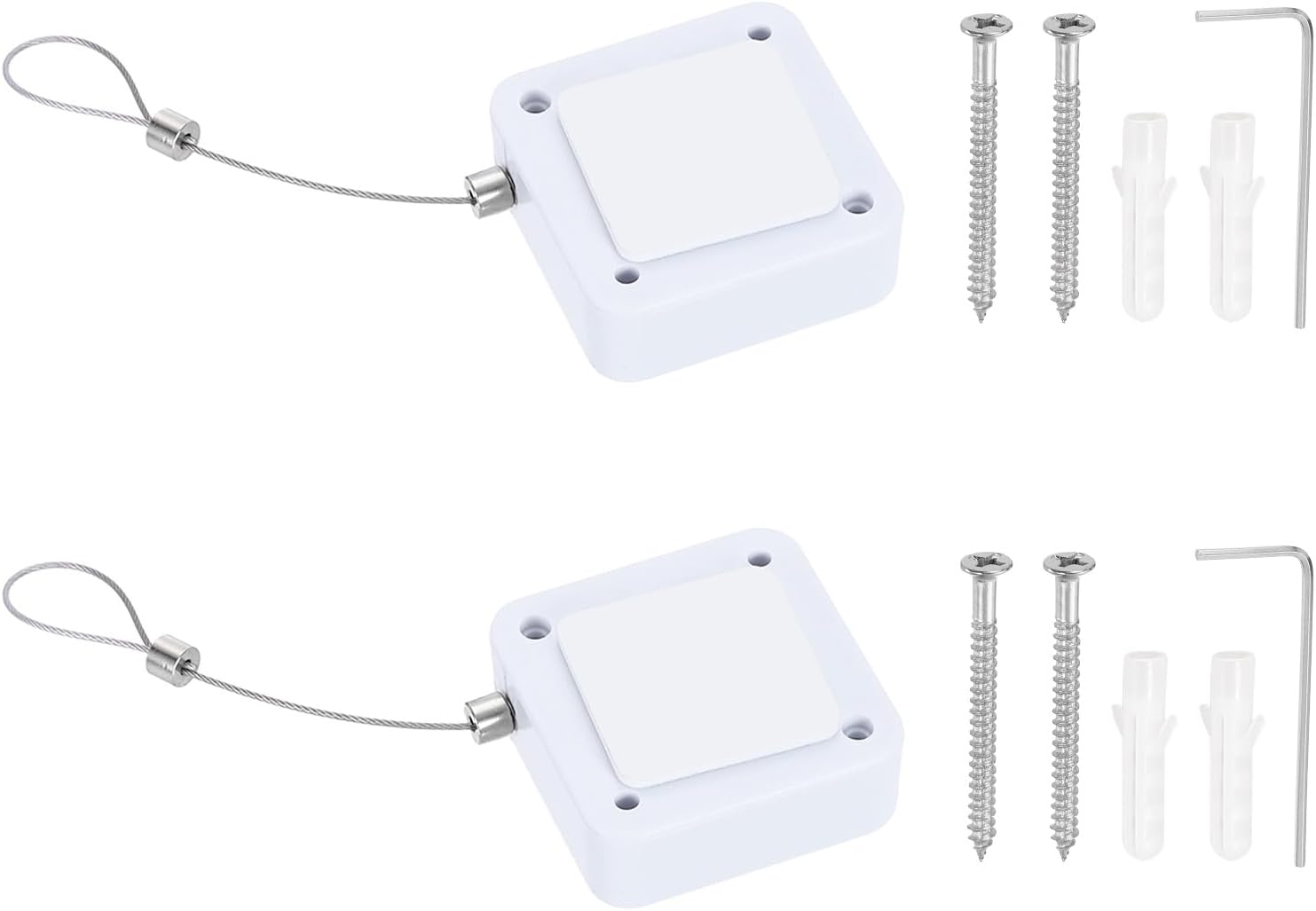 PATIKIL Retractable Remote Control Cable Tether (6.6ft /2M, White)(2 Set) Remote Control Security Lanyard Lock Adjustable Locking Leash with Rope Locks and Screws, Suit for - TVs/Tablets