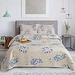 CHARKHAH 3 Piece Reversible Quilted Bedspread Set Lightweight Microfiber Patchwork Floral Quilt with 2 Pillow Shams – 30 Stylish Designs Ideal for Double & King Size Beds 220x240cm (Petal Elegance)