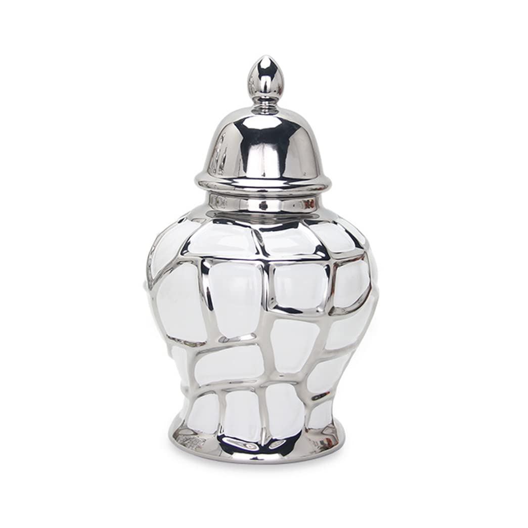 asdchZen Silvery Ginger Jar Vase With Lid Ceramic Ginger Vase Decorative Porcelain Temple Jar With Lids Flower Vases Decor Centerpiece Table Home Kitchen Dining Decorations S,Small
