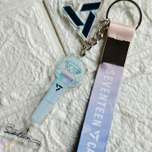 Image of SEVENTEEN Caratbong Lightstick Inspired Acrylic Keychain With Lanyard | SVT & Carat Logo Landyard |Kpop BoyBand | Caratbong Keyring | Seventeen Keychain| Kpop Lightstick