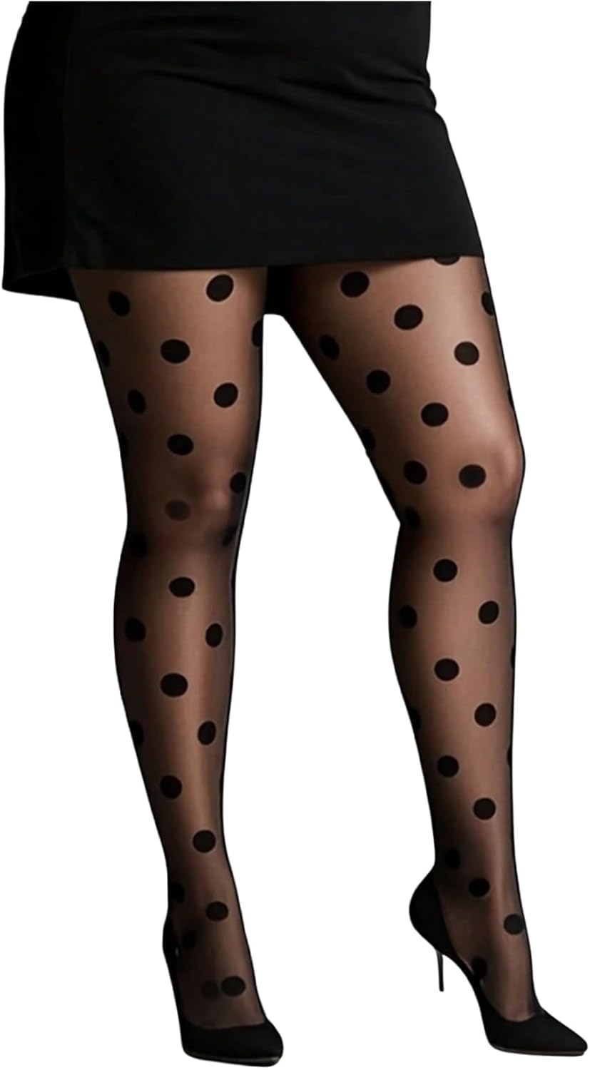 SHENHE Women's Plus Size Pantyhose Patterned Heart Tights Mesh Sheer High Waist Stockings