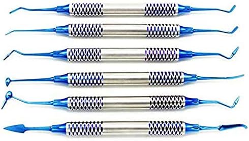 6pcs Dental Instrument Composite Resin Filling Spatula Titanium Plated Head Filler Thick Handle Restoration Set Dental Tool Set (Blue)